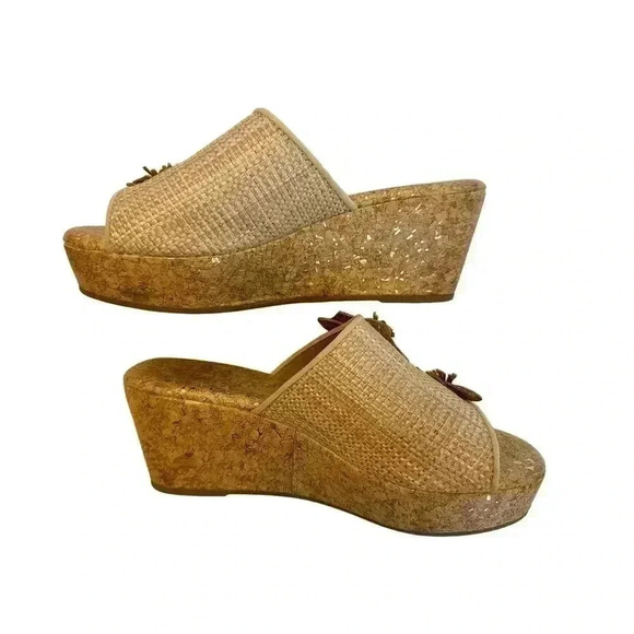 Jaclyn Smith Sandals Womens 7 Adina Natural Platform Slide Brown Wedge Open Toe - Picture 8 of 10